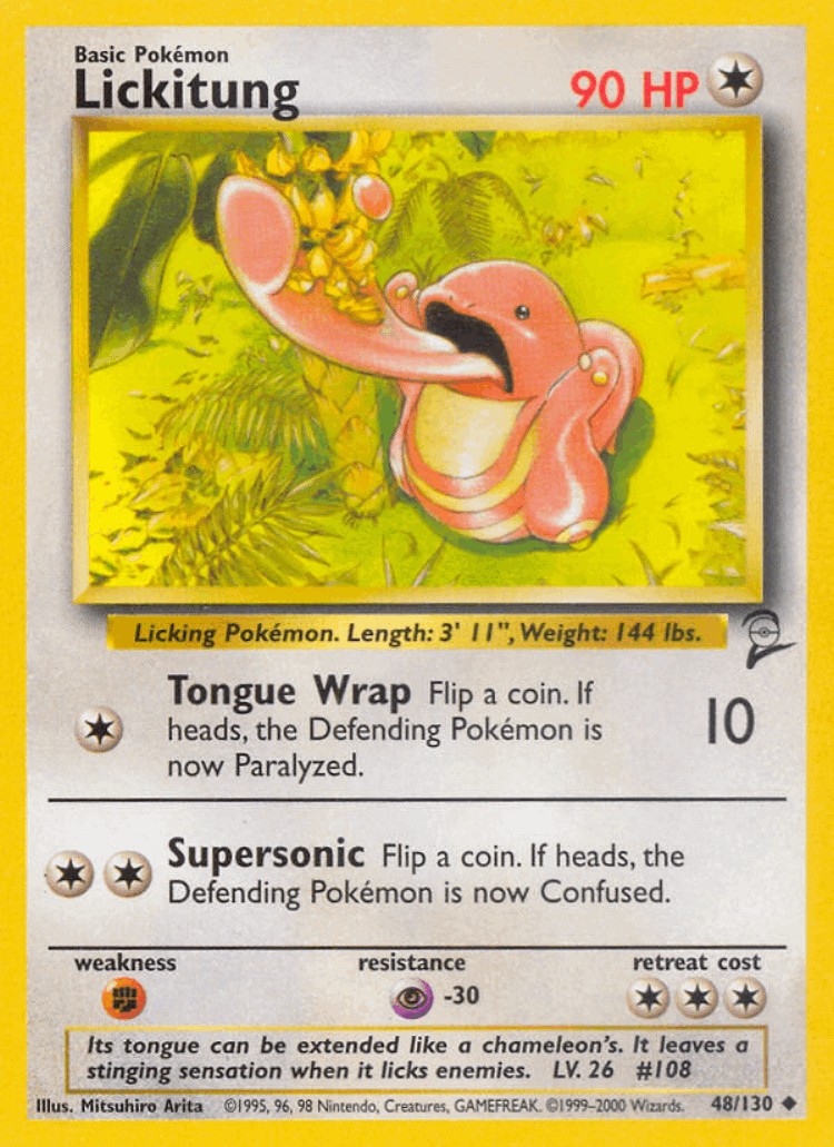 Lickitung #48 from Base Set 2 - Uncommon - Illustrated by Mitsuhiro Arita