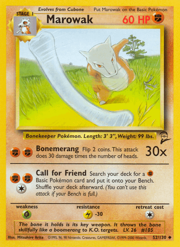Marowak #52 from Base Set 2 - Uncommon - Illustrated by Mitsuhiro Arita