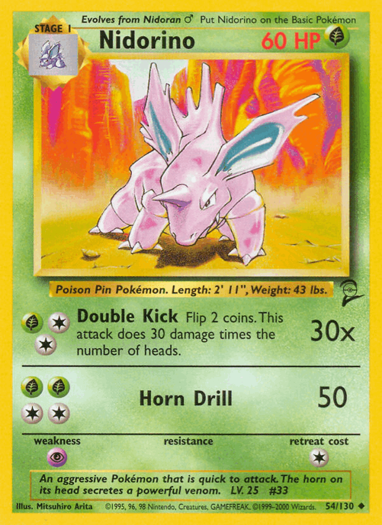 Nidorino #54 from Base Set 2 - Uncommon - Illustrated by Mitsuhiro Arita