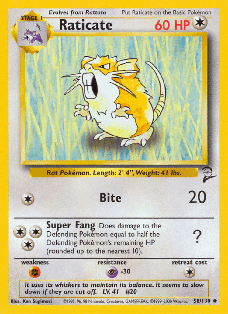Raticate #58 from Base Set 2 - Uncommon - Illustrated by Ken Sugimori