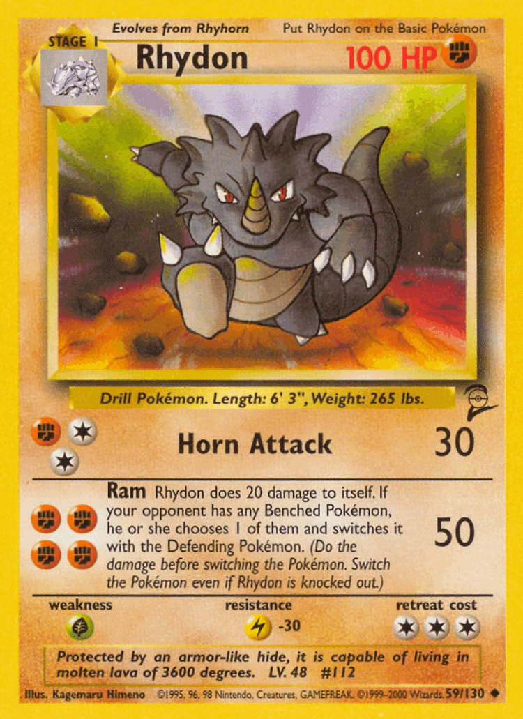 Rhydon #59 from Base Set 2 - Uncommon - Illustrated by Kagemaru Himeno