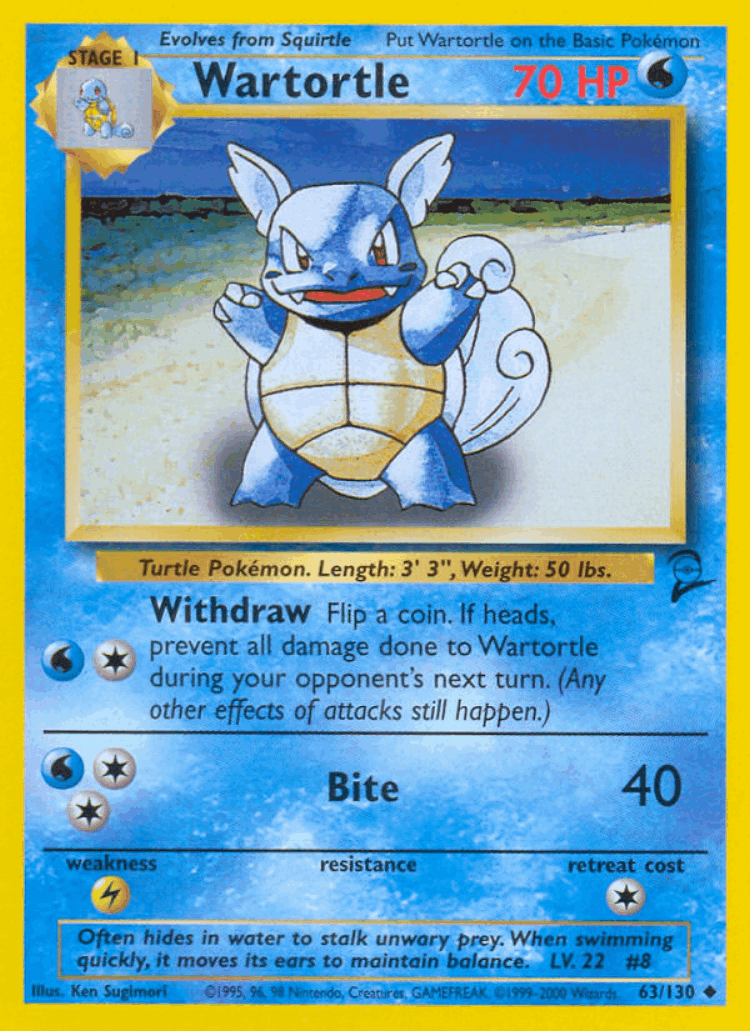 Wartortle #63 from Base Set 2 - Uncommon - Illustrated by Ken Sugimori