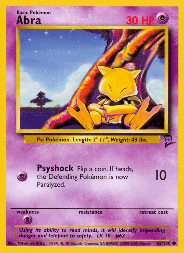 Abra #65 from Base Set 2 - Common - Illustrated by Mitsuhiro Arita