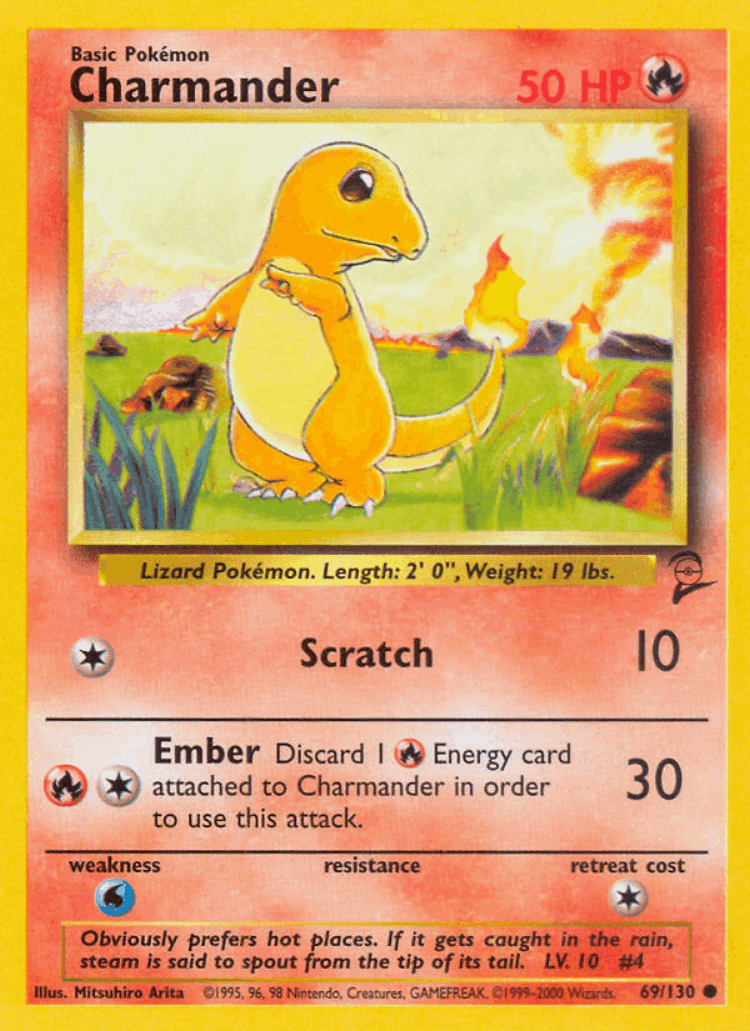 Charmander #69 from Base Set 2 - Common - Illustrated by Mitsuhiro Arita