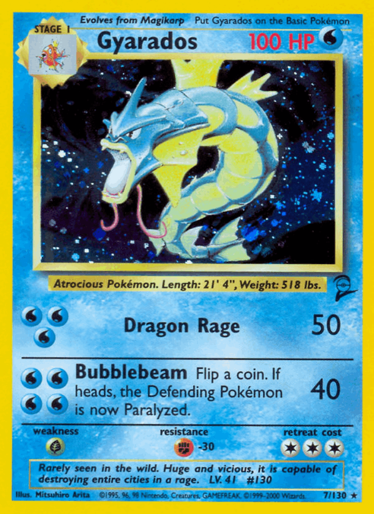 Gyarados #7 from Base Set 2 - Rare Holo - Illustrated by Mitsuhiro Arita
