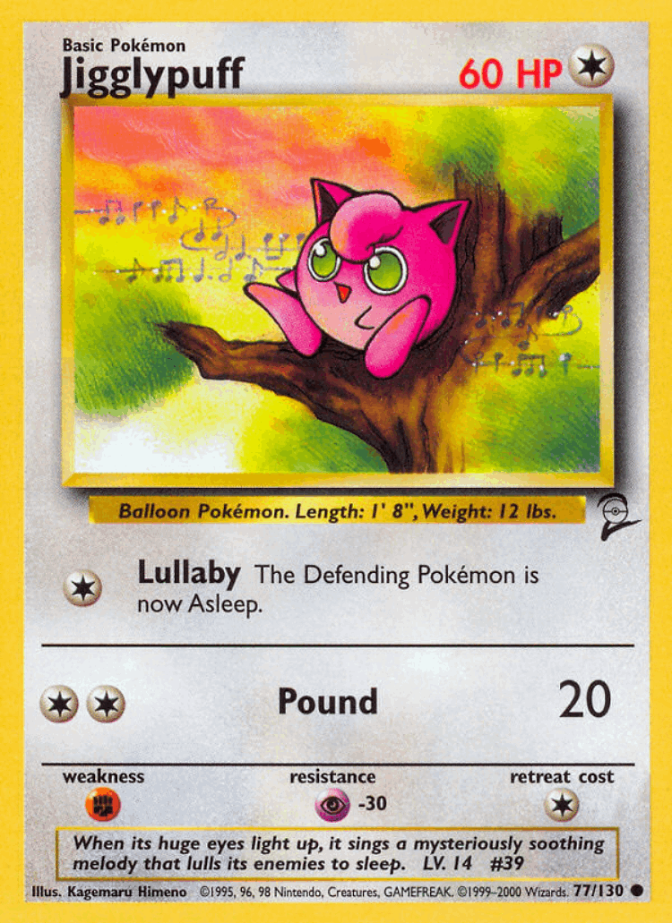 Jigglypuff #77 from Base Set 2 - Common - Illustrated by Kagemaru Himeno