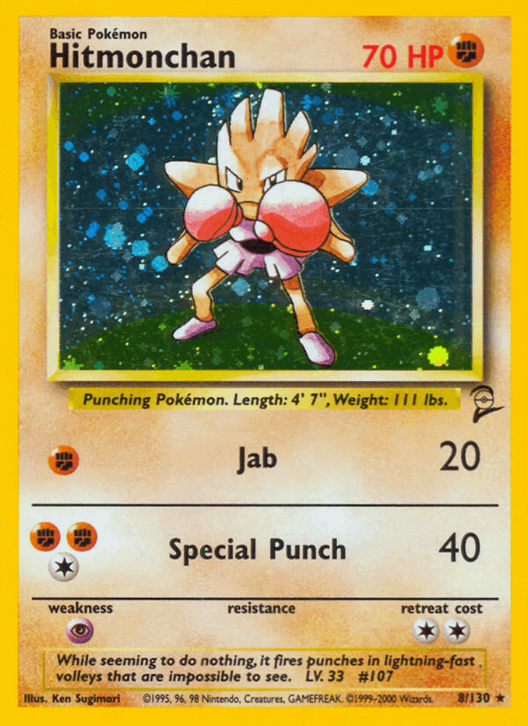 Hitmonchan #8 from Base Set 2 - Rare Holo - Illustrated by Ken Sugimori
