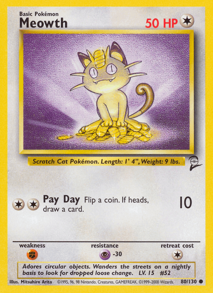 Meowth #80 from Base Set 2 - Common - Illustrated by Mitsuhiro Arita