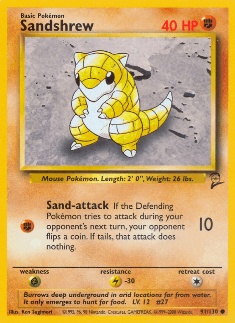 Sandshrew #91 from Base Set 2 - Common - Illustrated by Ken Sugimori