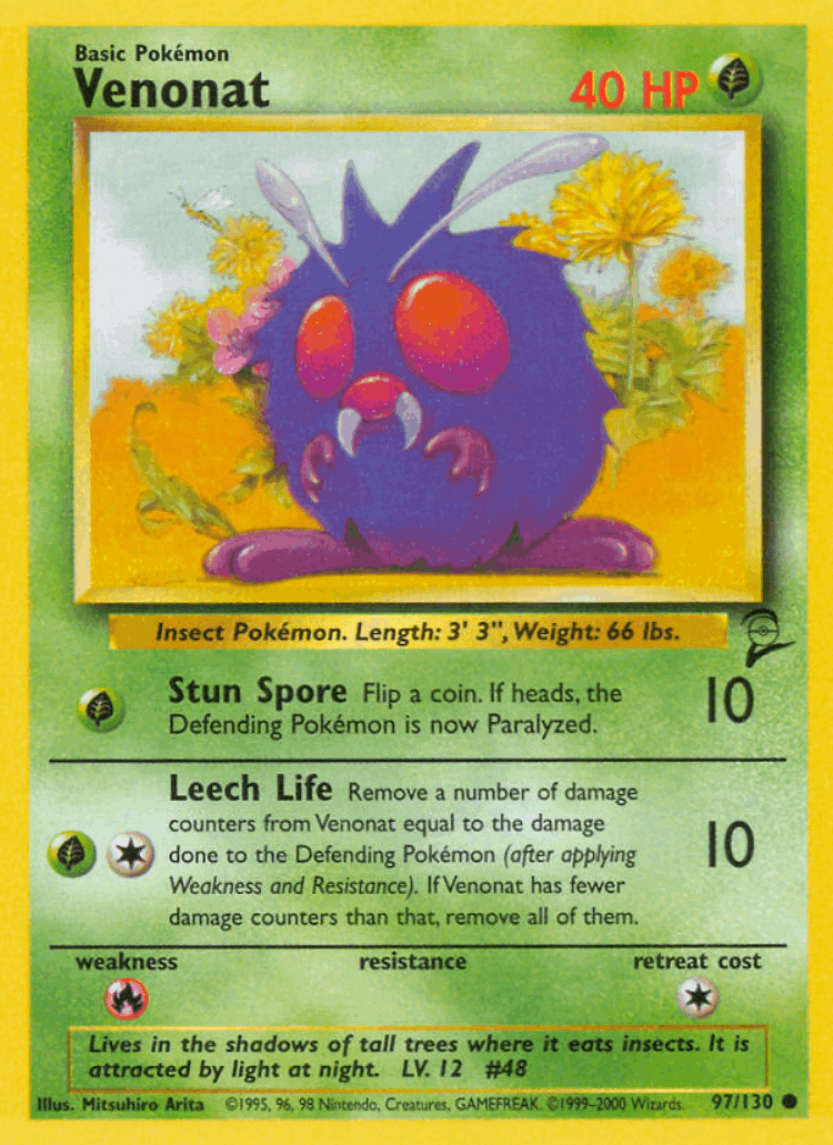 Venonat #97 from Base Set 2 - Common - Illustrated by Mitsuhiro Arita