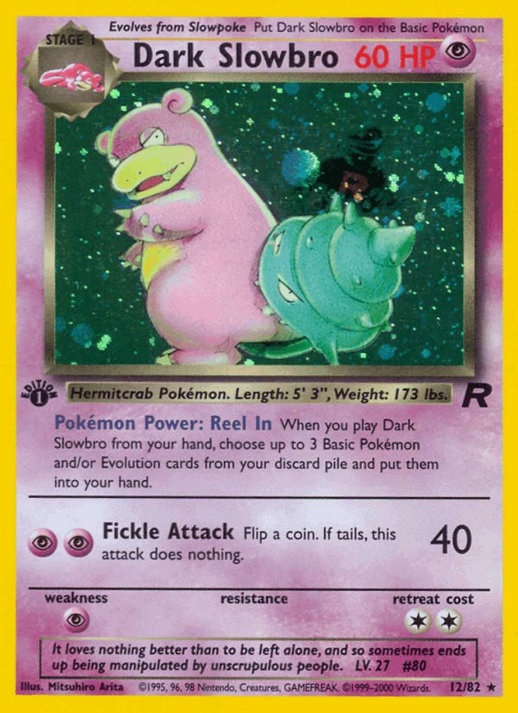 Dark Slowbro #12 from Team Rocket - Rare Holo - Illustrated by Mitsuhiro Arita