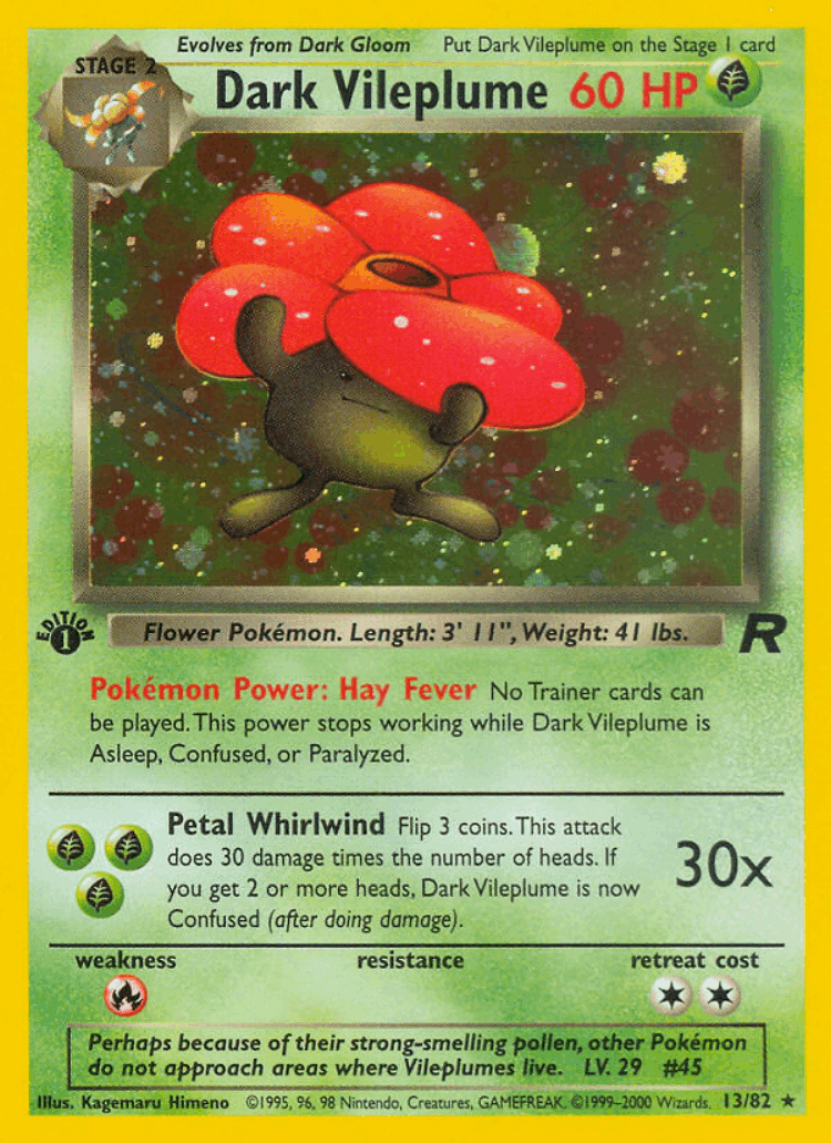 Dark Vileplume #13 from Team Rocket - Rare Holo - Illustrated by Kagemaru Himeno
