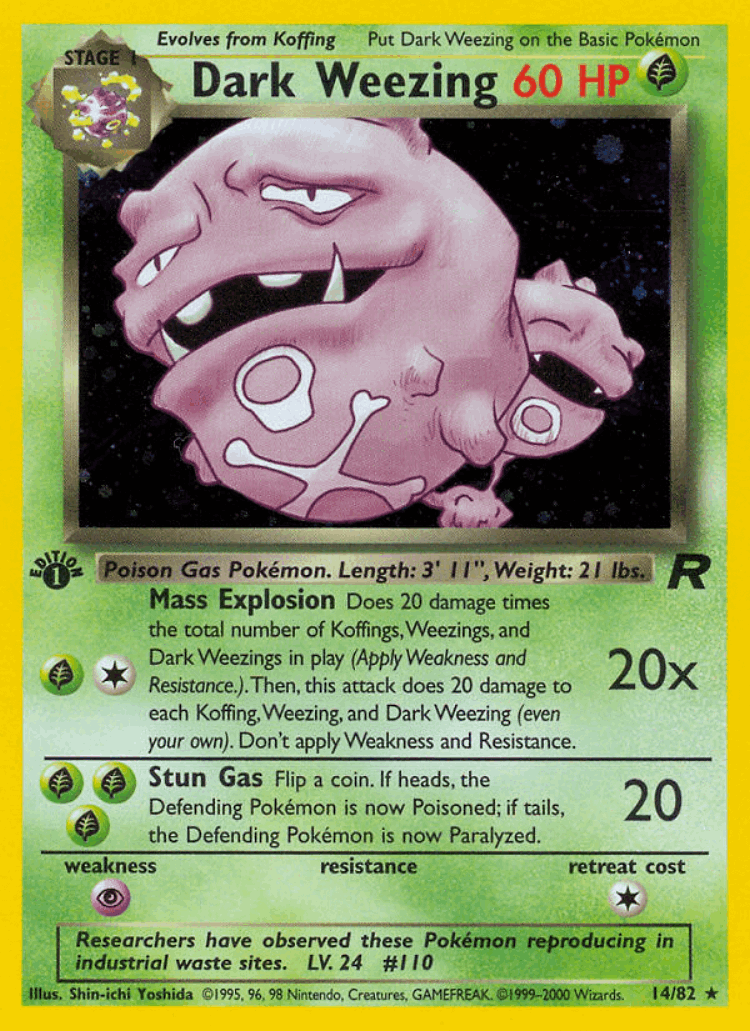 Dark Weezing #14 from Team Rocket - Rare Holo - Illustrated by Shin-ichi Yoshida