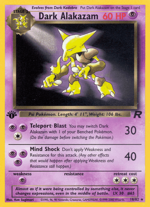 Dark Alakazam #18 from Team Rocket - Rare - Illustrated by Ken Sugimori