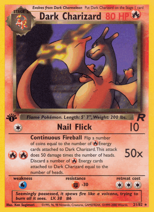 Dark Charizard #21 from Team Rocket - Rare - Illustrated by Ken Sugimori