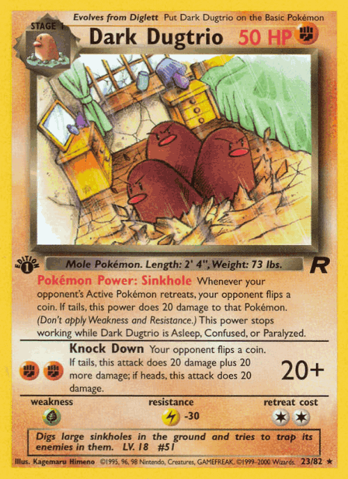 Dark Dugtrio #23 from Team Rocket - Rare - Illustrated by Kagemaru Himeno