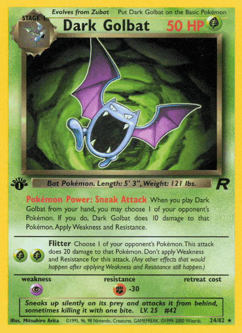 Dark Golbat #24 from Team Rocket - Rare - Illustrated by Mitsuhiro Arita