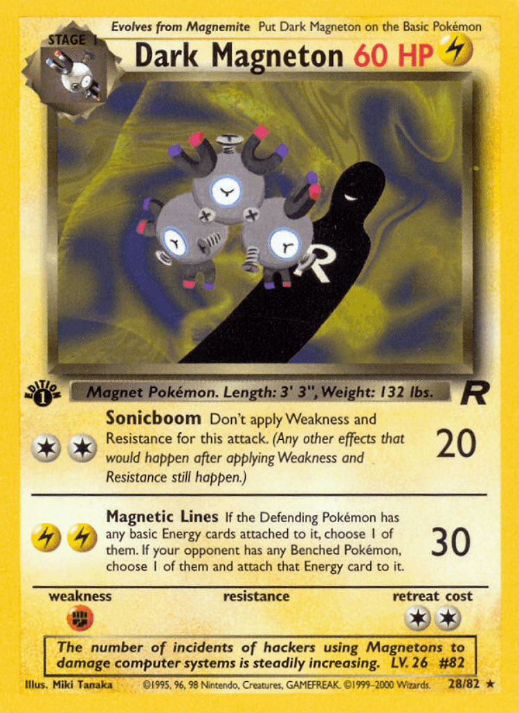 Dark Magneton #28 from Team Rocket - Rare - Illustrated by Miki Tanaka