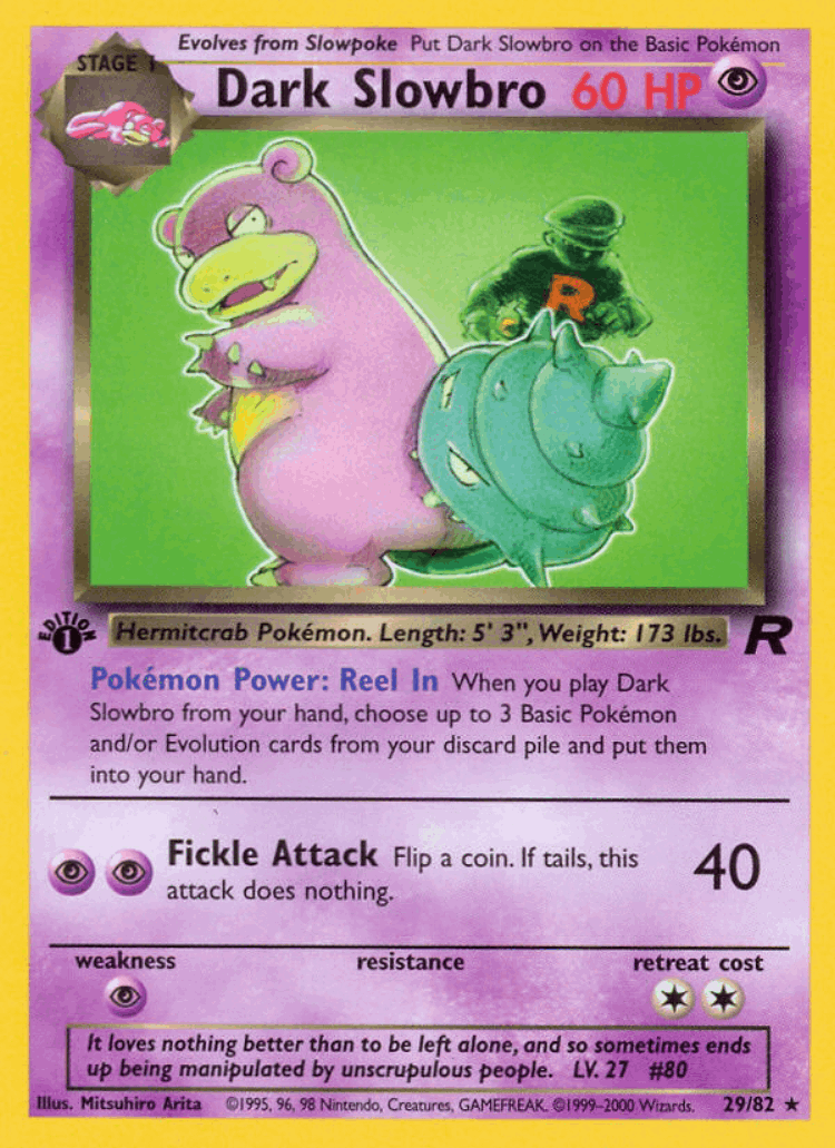 Dark Slowbro #29 from Team Rocket - Rare - Illustrated by Mitsuhiro Arita