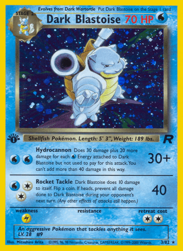 Dark Blastoise #3 from Team Rocket - Rare Holo - Illustrated by Mitsuhiro Arita