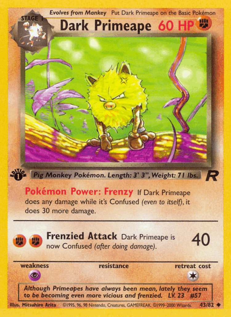 Dark Primeape #43 from Team Rocket - Uncommon - Illustrated by Mitsuhiro Arita