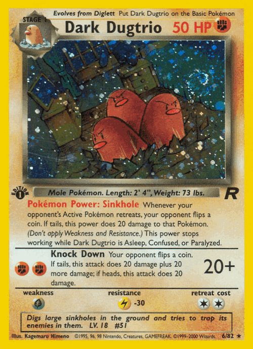 Dark Dugtrio #6 from Team Rocket - Rare Holo - Illustrated by Kagemaru Himeno