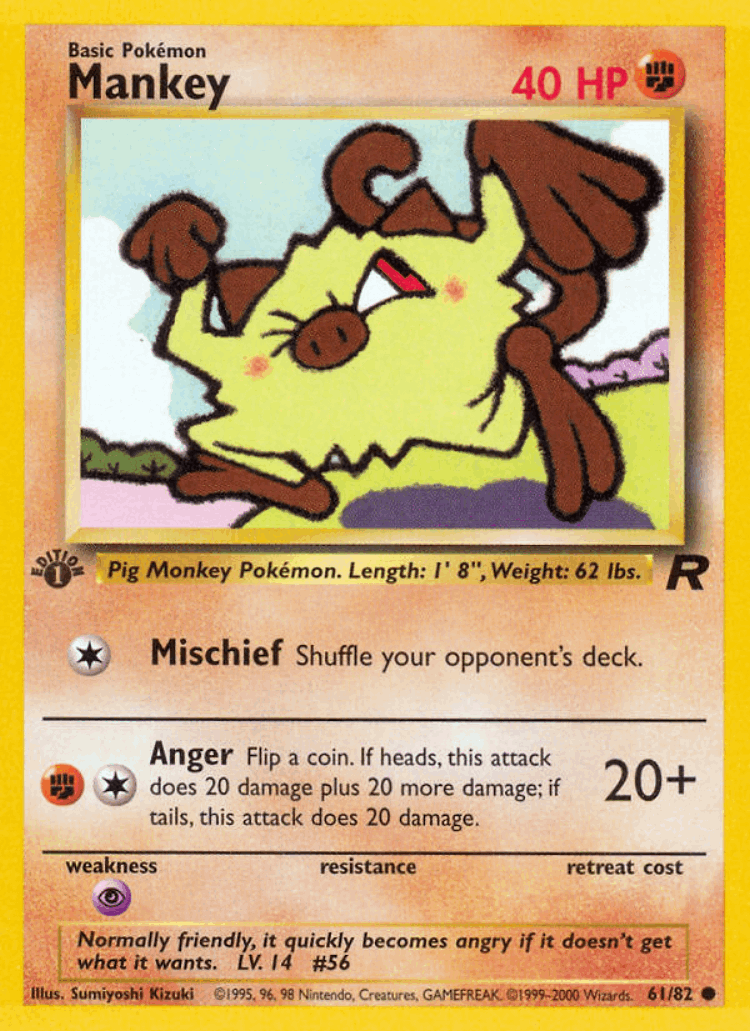 Mankey #61 from Team Rocket - Common - Illustrated by Sumiyoshi Kizuki