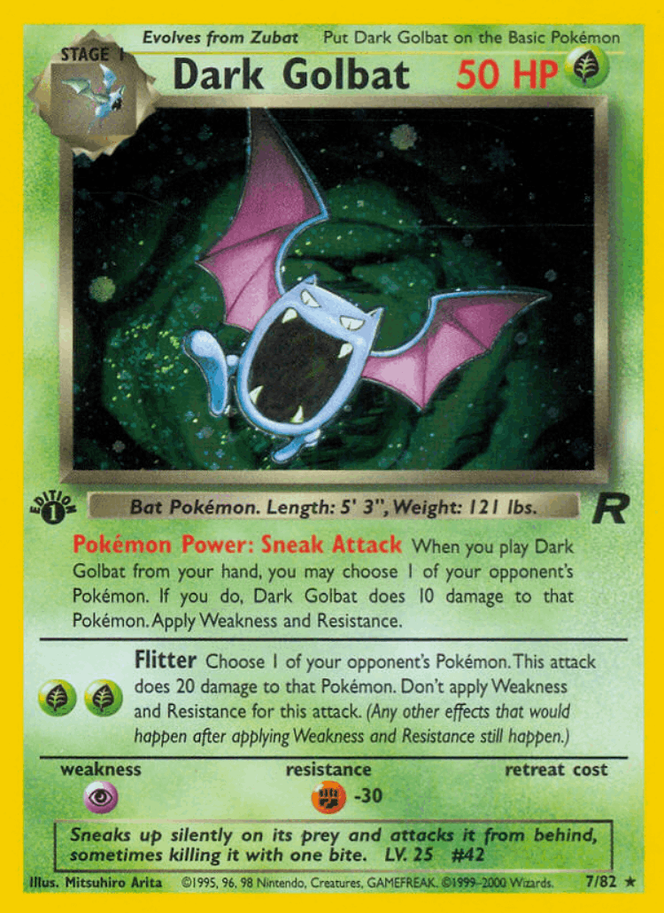 Dark Golbat #7 from Team Rocket - Rare Holo - Illustrated by Mitsuhiro Arita