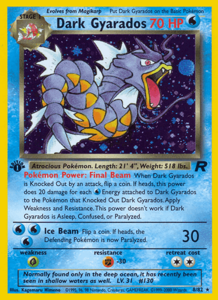 Dark Gyarados #8 from Team Rocket - Rare Holo - Illustrated by Kagemaru Himeno