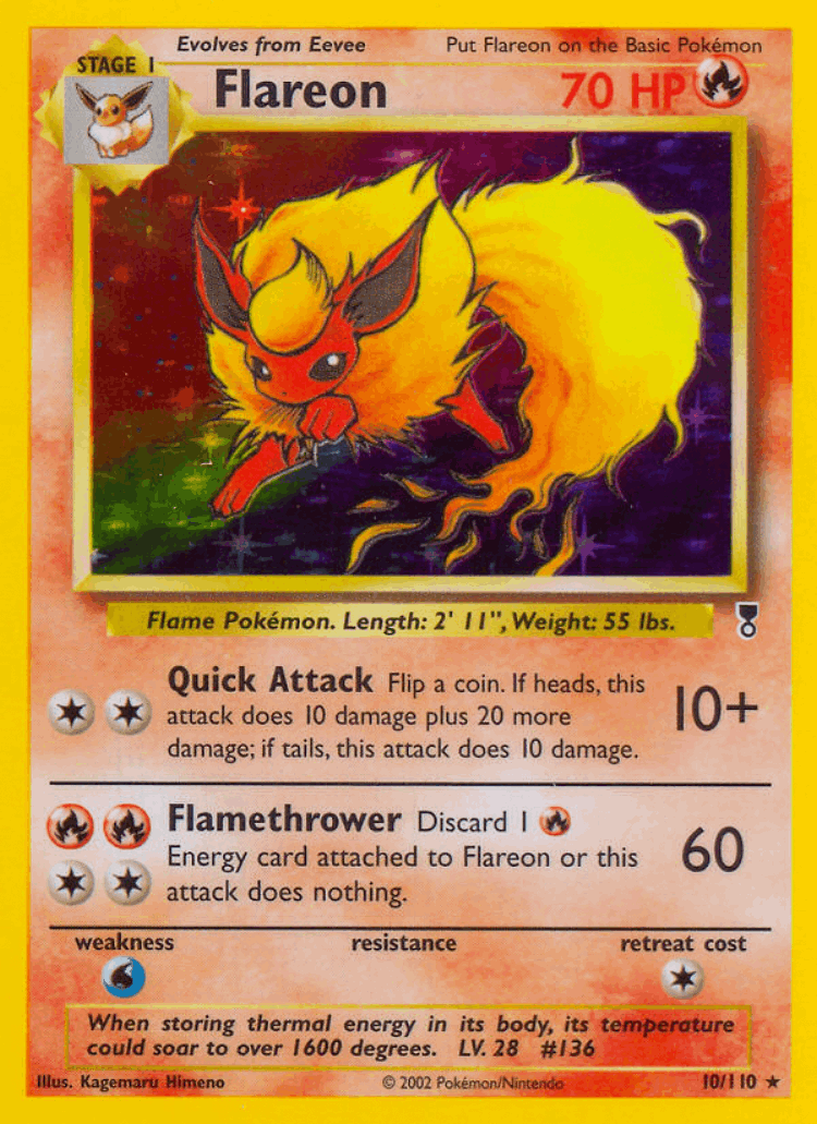 Flareon #10 from Legendary Collection - Rare Holo - Illustrated by Kagemaru Himeno