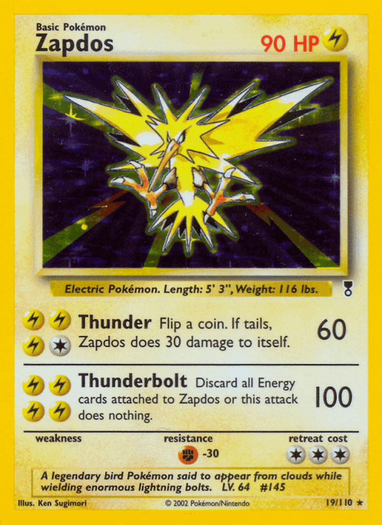 Zapdos #19 from Legendary Collection - Rare Holo - Illustrated by Ken Sugimori