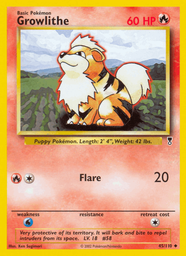 Growlithe #45 from Legendary Collection - Uncommon - Illustrated by Ken Sugimori