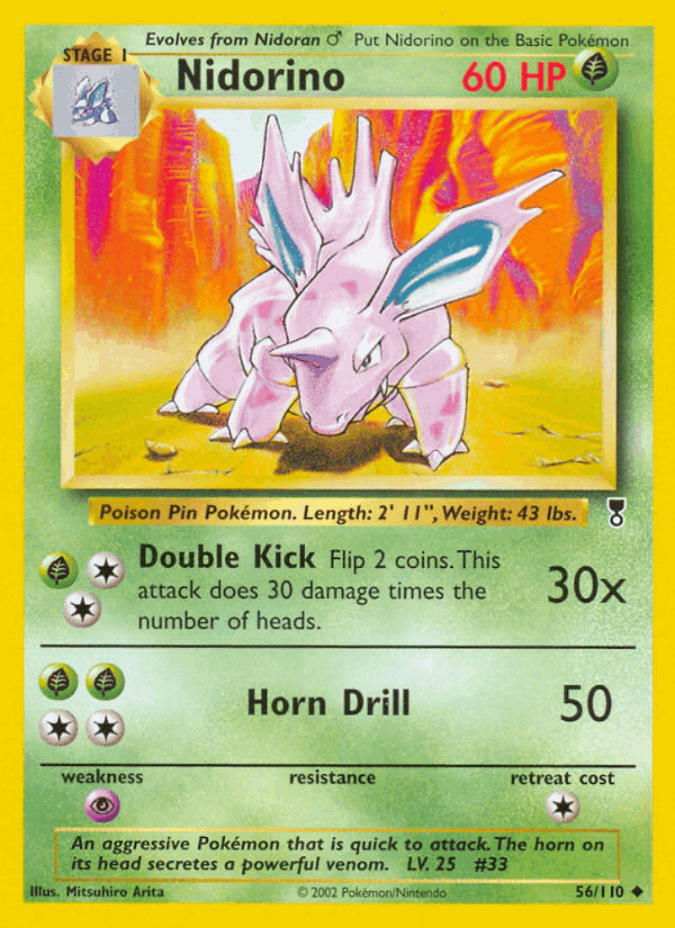 Nidorino #56 from Legendary Collection - Uncommon - Illustrated by Mitsuhiro Arita