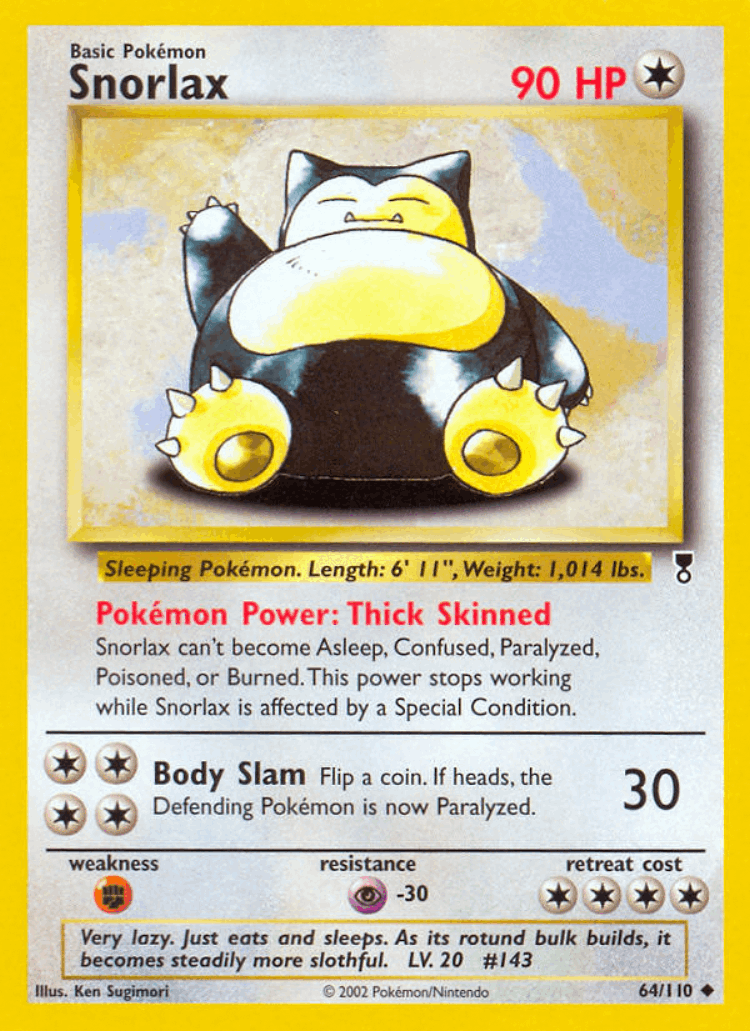 Snorlax #64 from Legendary Collection - Uncommon - Illustrated by Ken Sugimori