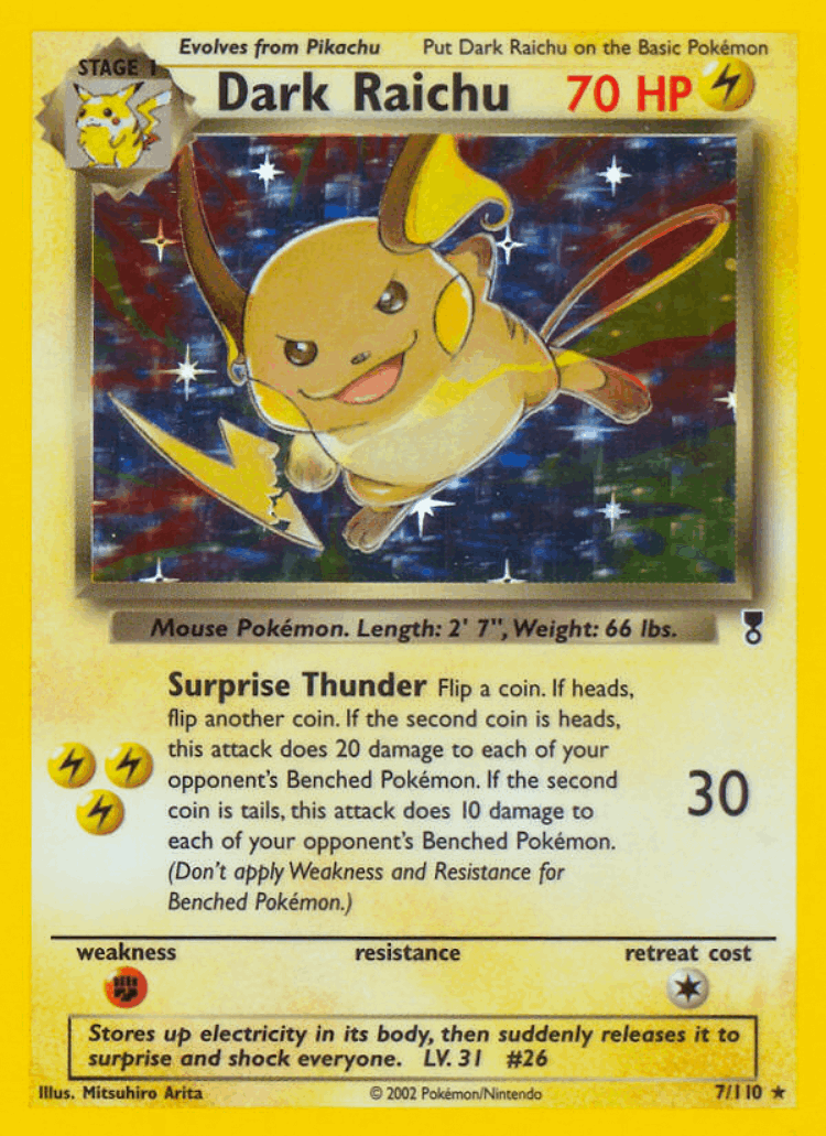 Dark Raichu #7 from Legendary Collection - Rare Holo - Illustrated by Mitsuhiro Arita