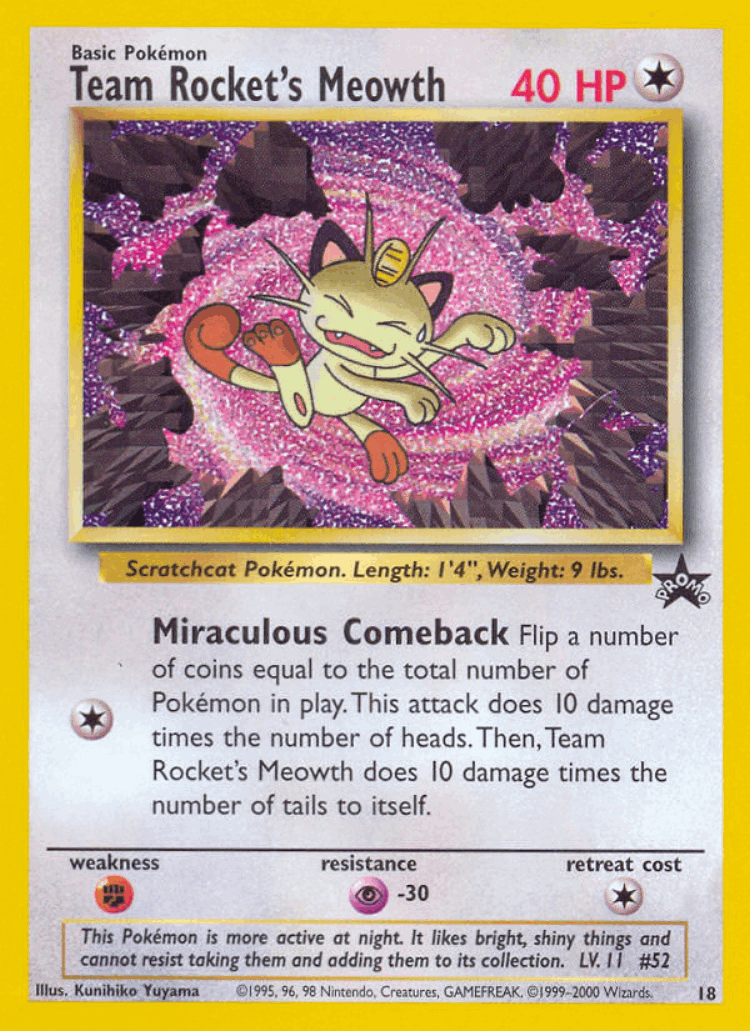 Team Rocket's Meowth #18 from Wizards Black Star Promos - Promo - Illustrated by Kunihiko Yuyama