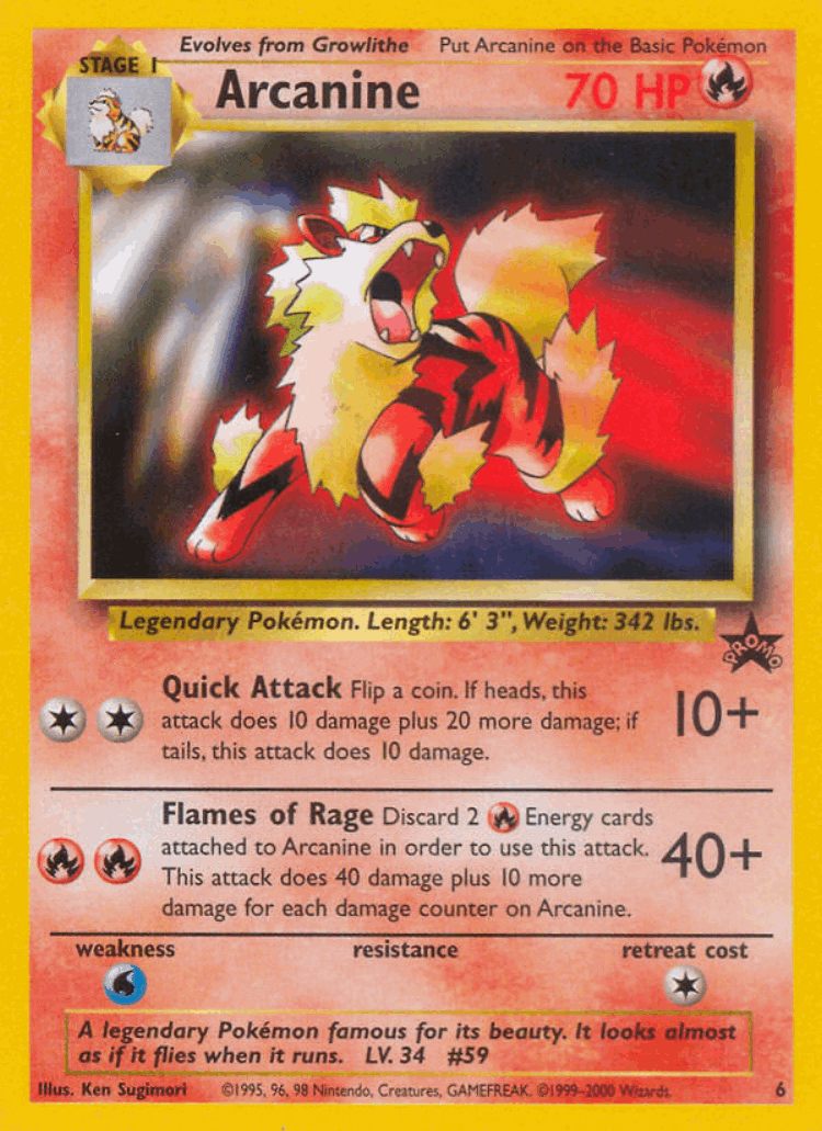 Arcanine #6 from Wizards Black Star Promos - Promo - Illustrated by Ken Sugimori