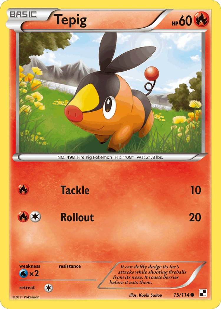 Tepig #15 from Black & White - Common - Illustrated by Kouki Saitou