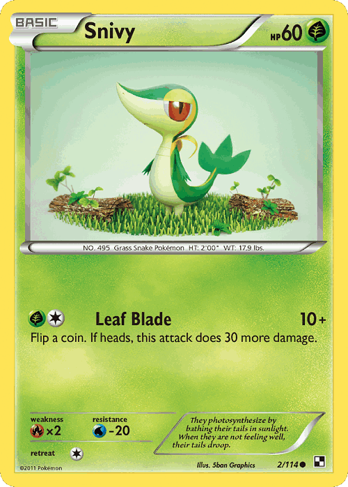 Snivy #2 from Black & White - Common - Illustrated by 5ban Graphics