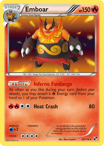 Emboar #20 from Black & White - Rare Holo - Illustrated by 5ban Graphics