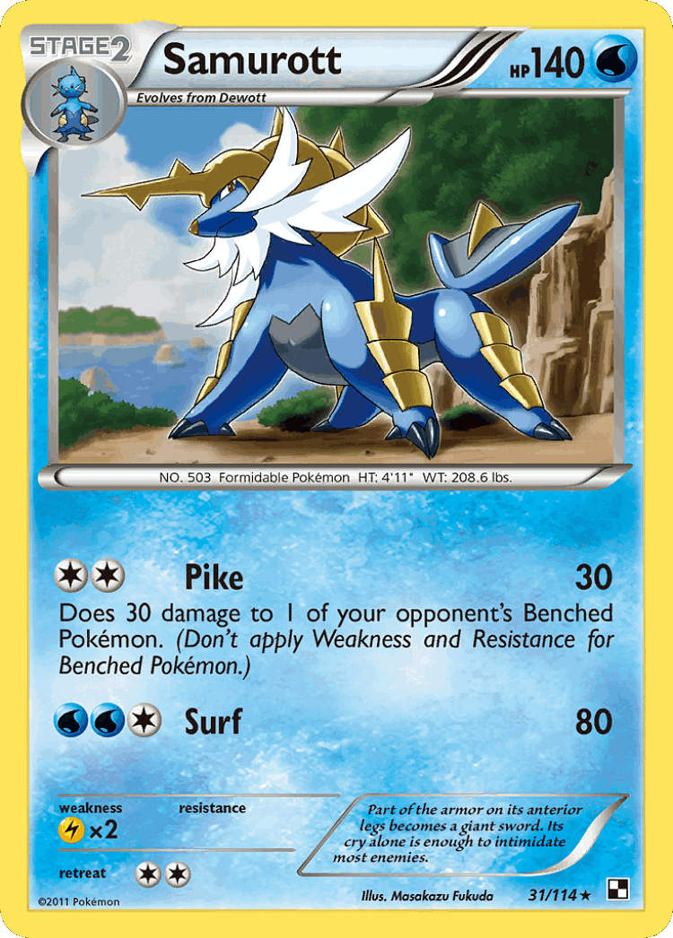 Samurott #31 from Black & White - Rare Holo - Illustrated by Masakazu Fukuda