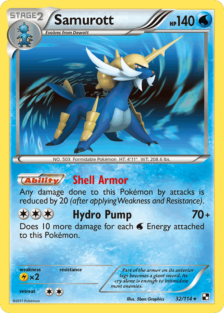 Samurott #32 from Black & White - Rare Holo - Illustrated by 5ban Graphics