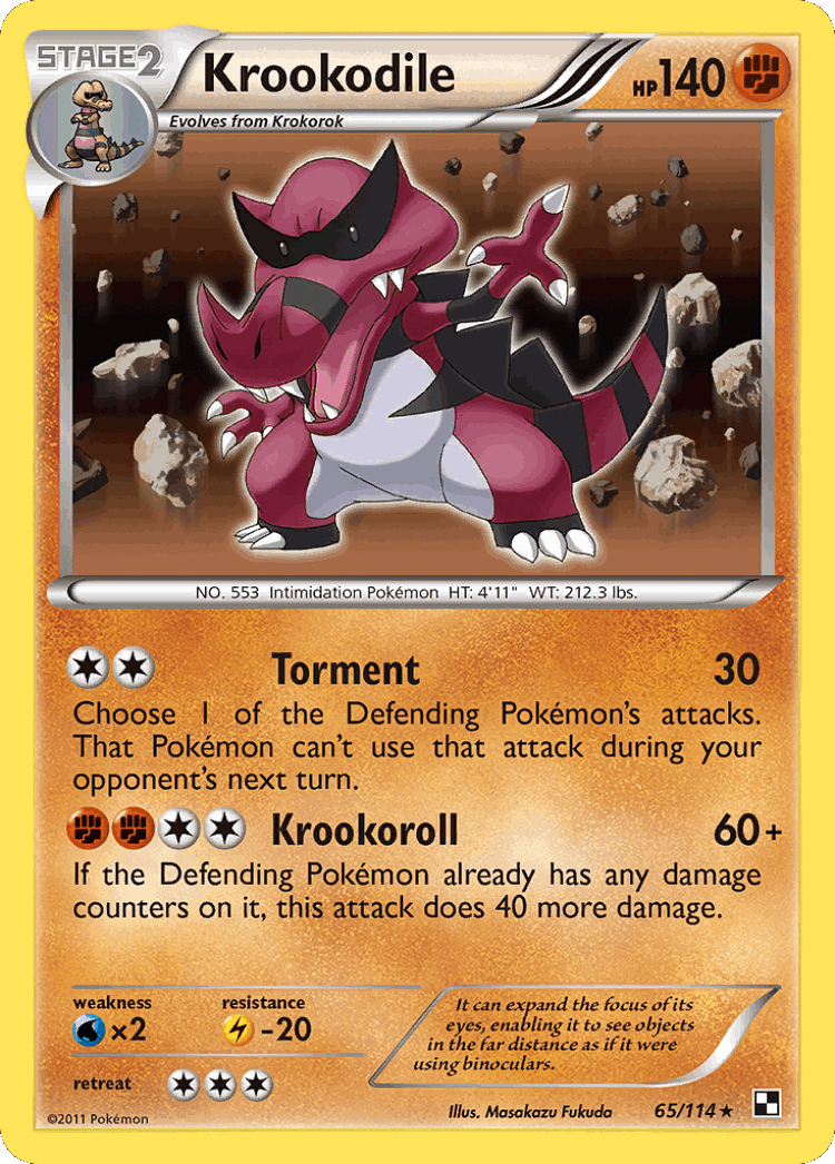 Krookodile #65 from Black & White - Rare Holo - Illustrated by Masakazu Fukuda