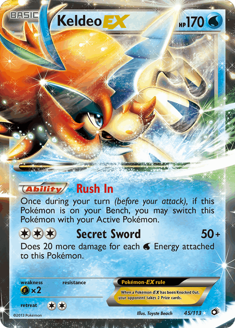 Keldeo-EX #45 from Legendary Treasures - Rare Holo EX - Illustrated by Toyste Beach