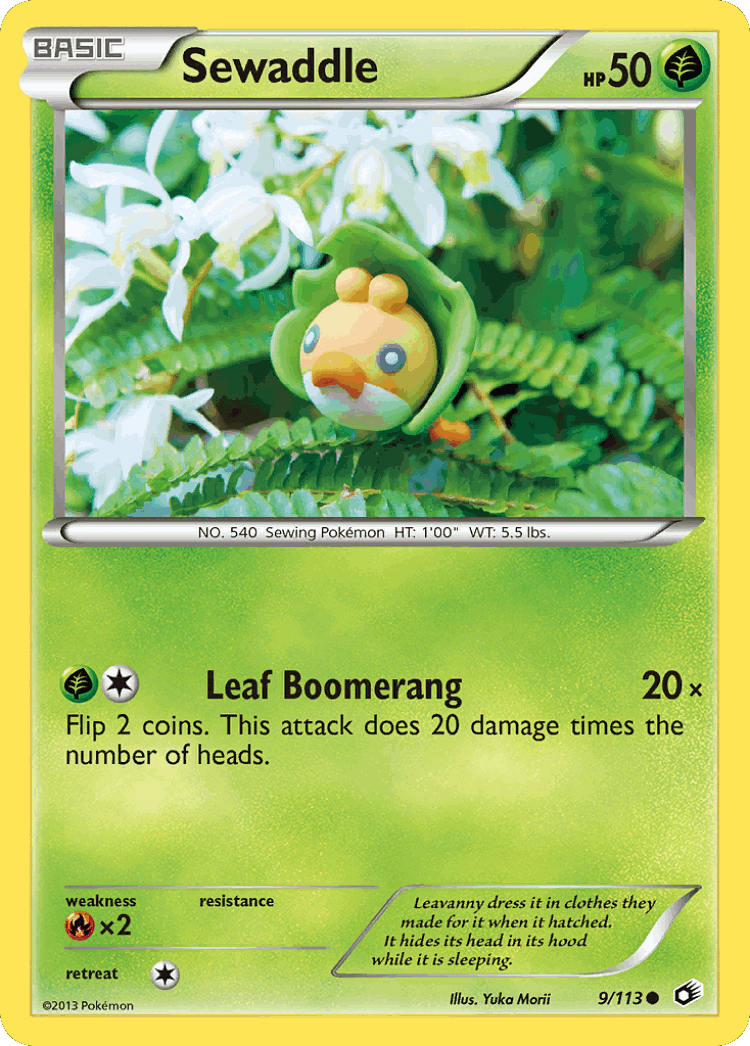 Sewaddle #9 from Legendary Treasures - Common - Illustrated by Yuka Morii