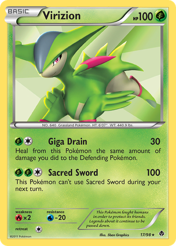 Virizion #17 from Emerging Powers - Rare Holo - Illustrated by 5ban Graphics