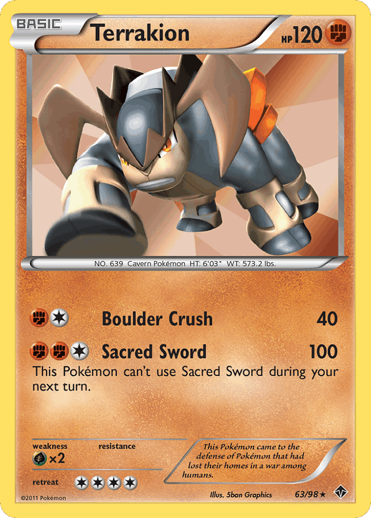 Terrakion #63 from Emerging Powers - Rare Holo - Illustrated by 5ban Graphics