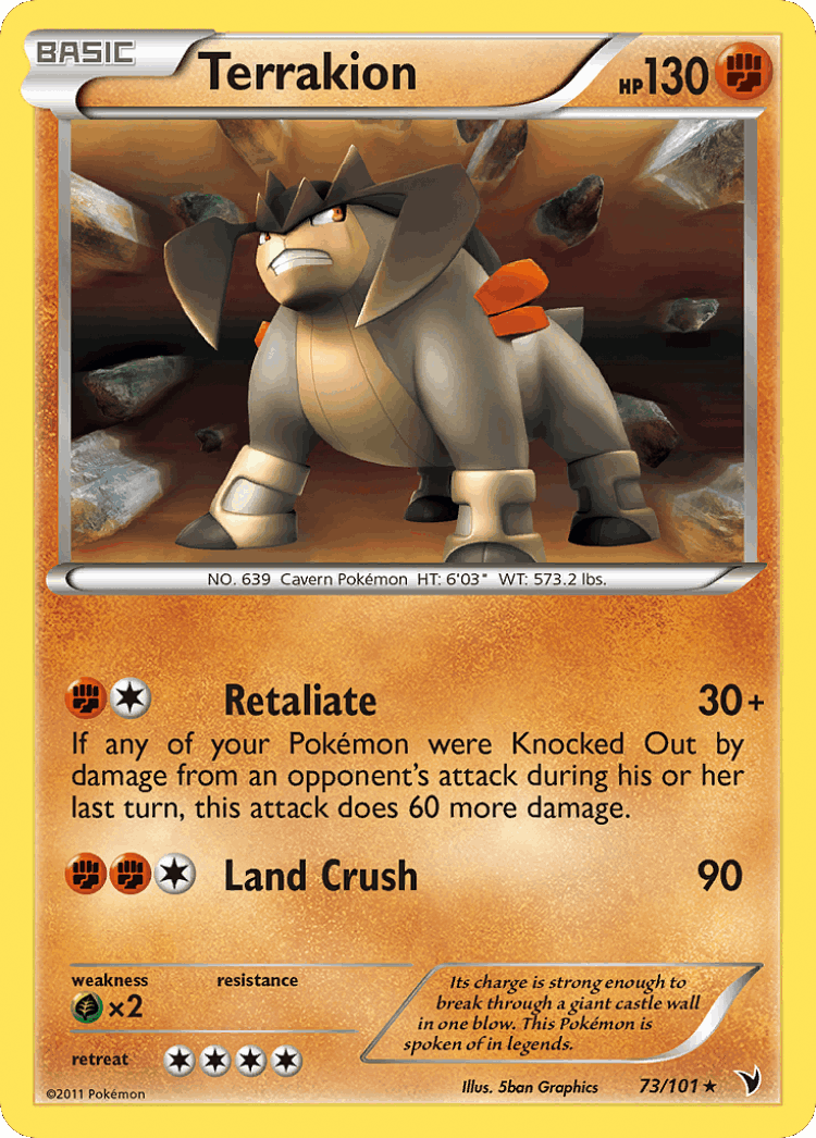 Terrakion #73 from Noble Victories - Rare Holo - Illustrated by 5ban Graphics