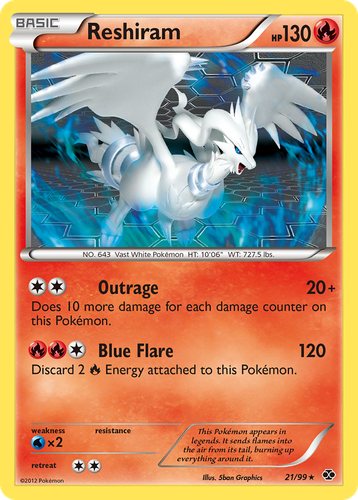 Reshiram #21 from Next Destinies - Rare - Illustrated by 5ban Graphics