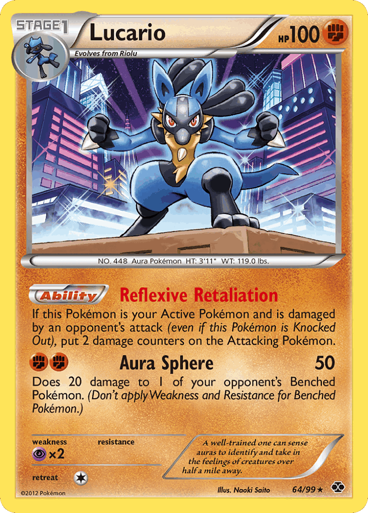 Lucario #64 from Next Destinies - Rare Holo - Illustrated by Naoki Saito